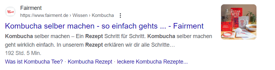 Beispiel eines SERP-Listings von Fairment zur SEO-Optimierung