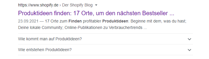 Beispiel eines SERP-Listing auf Google mit Schema-Markup zur SEO-Optimierung