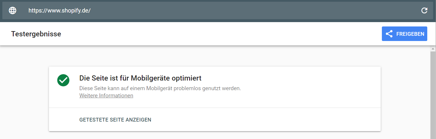 Überprüfung der Shopify.de-Website auf Mobil-Freundlichkeit zur SEO-Optimierung