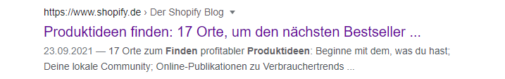 Beispiel eines SERP-Listing auf Google ohne Schema-Markup zur SEO-Optimierung