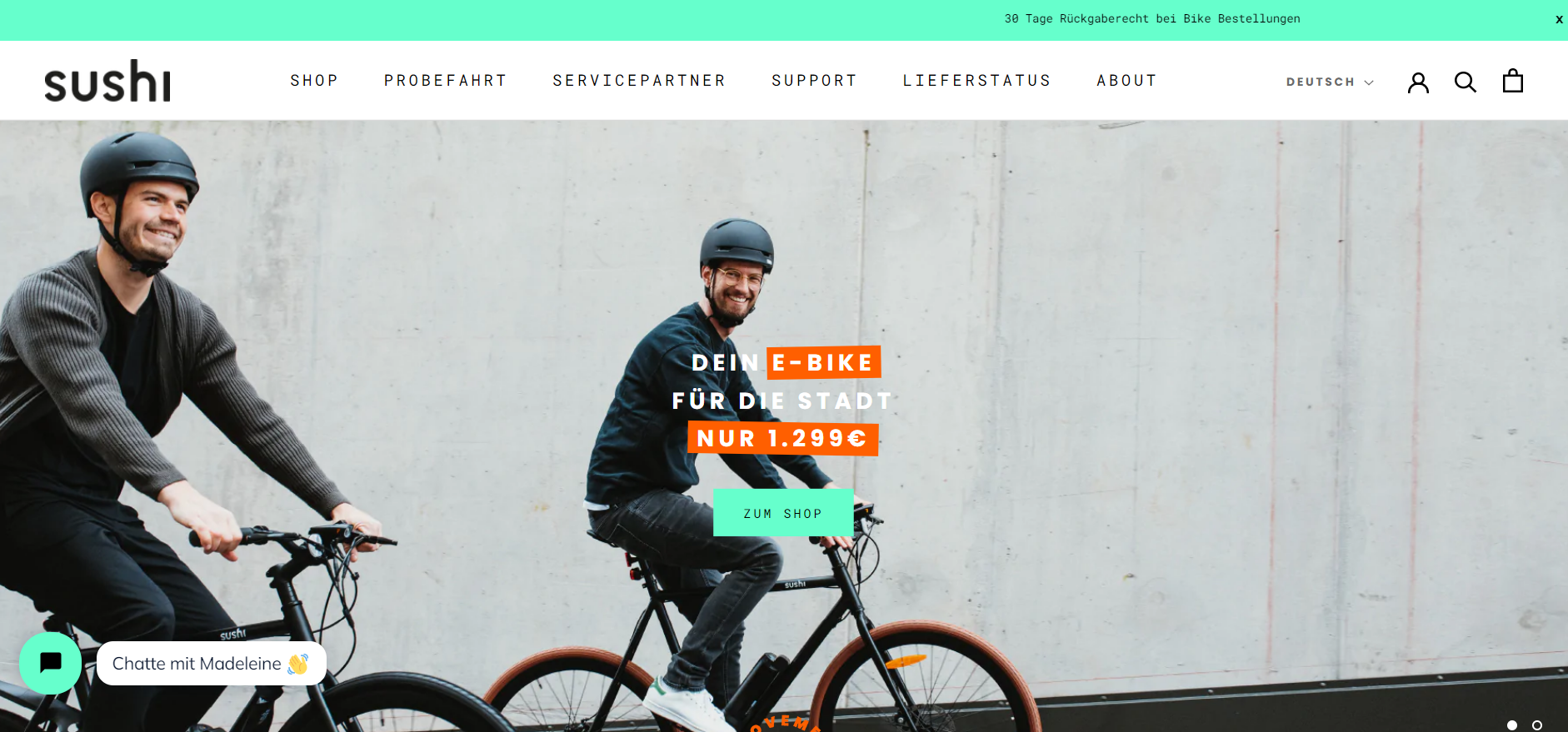 Der Shopify-Store von SUSHI BIKES gehört zu den Gewinner:innen des Shop Usability Awards 2022. 