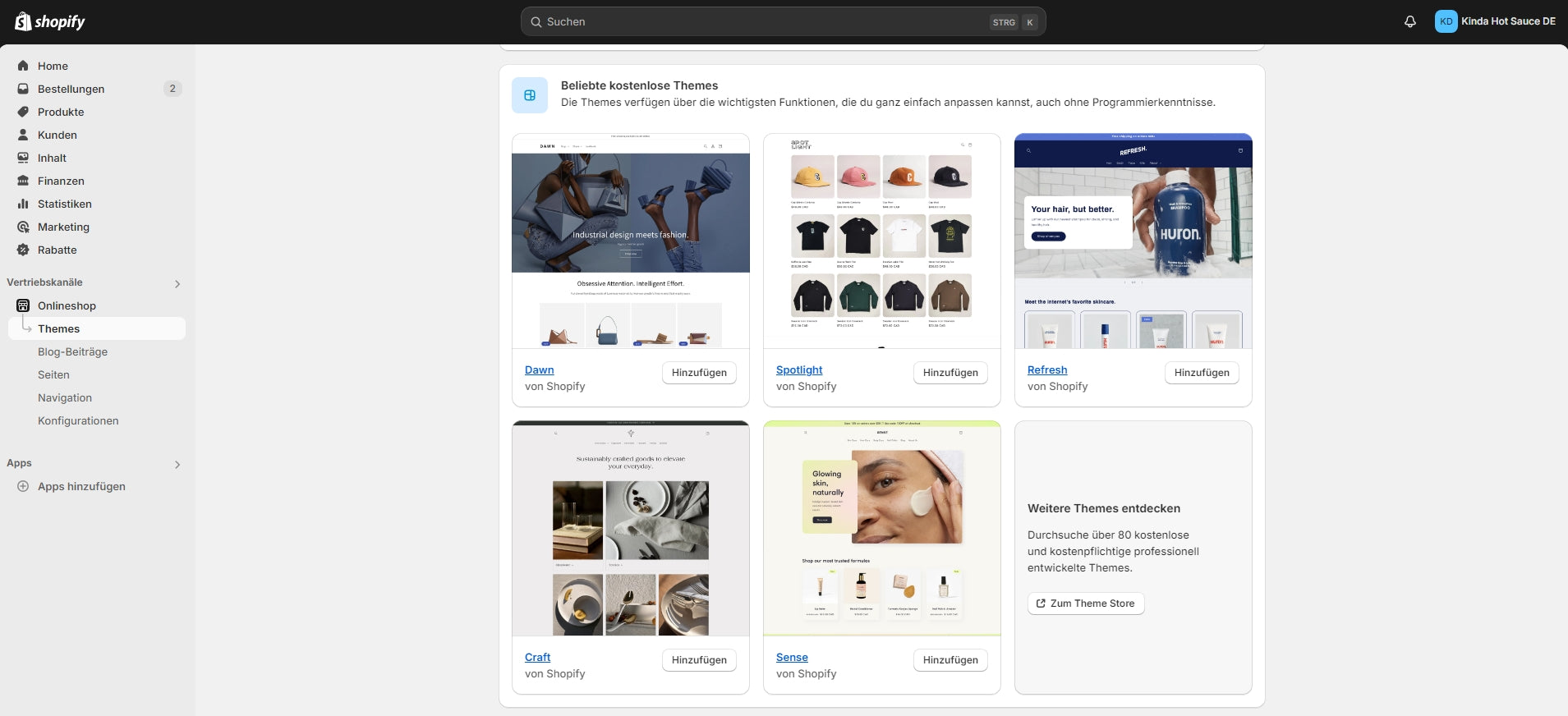 Shopify-Shop ersellen: Der Themes-Store