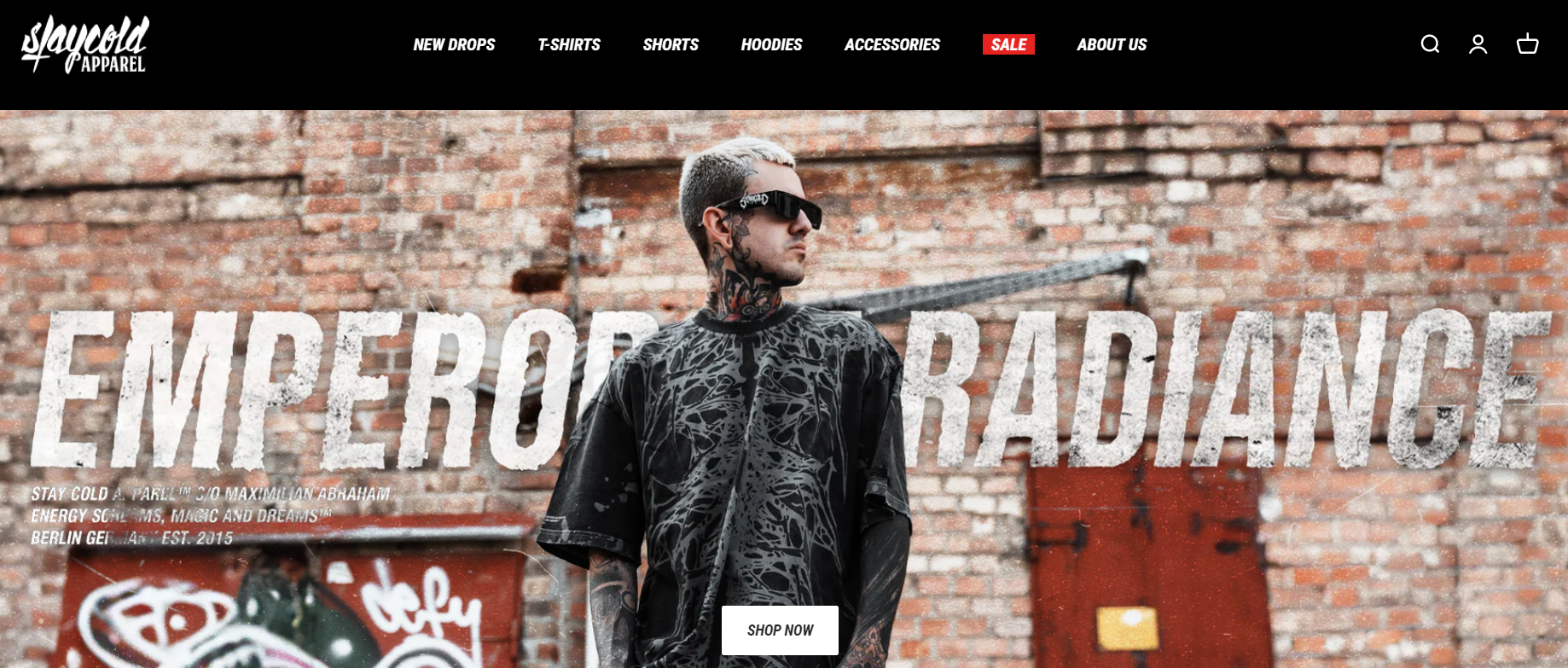 Die Startseite des Shopify-Shops von Stay Cold Apparel.