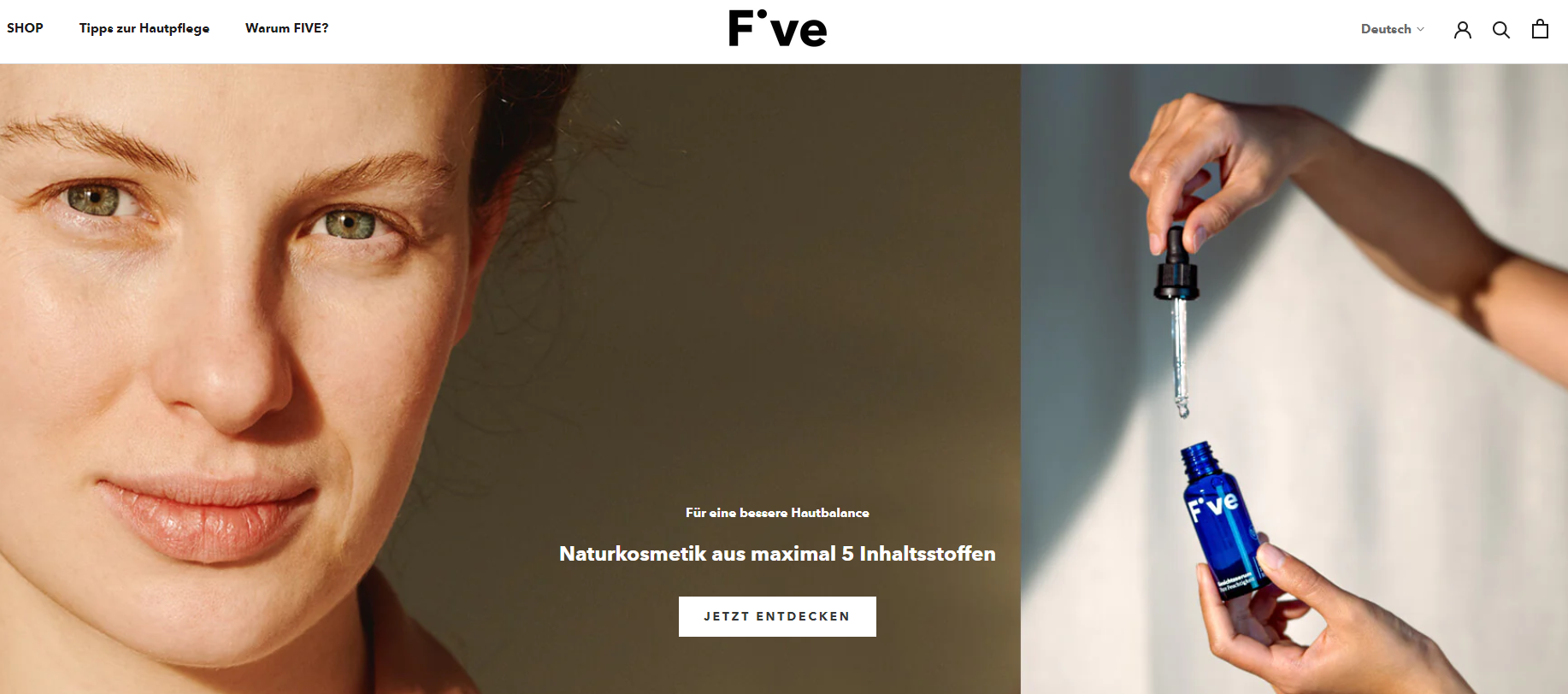 Das Foto zeigt den Onlineshop von Five Skincare