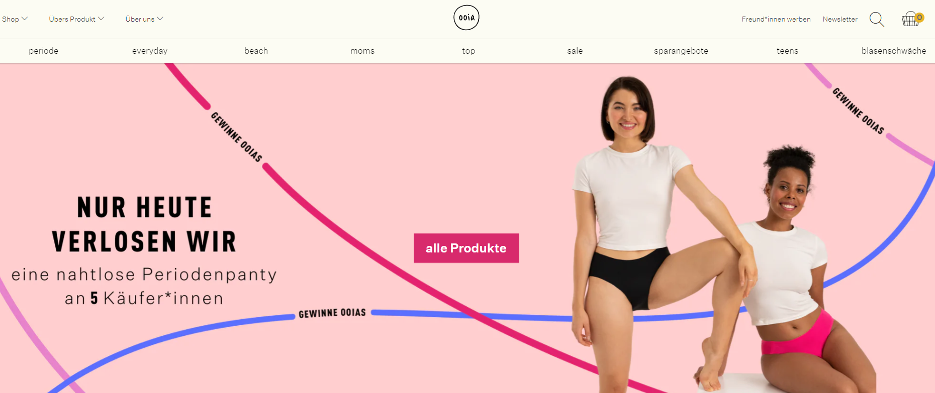 Der Screenshot zeigt die Startseite des Onlinestores von ooia, einem bekannten Shopify-Beispiel