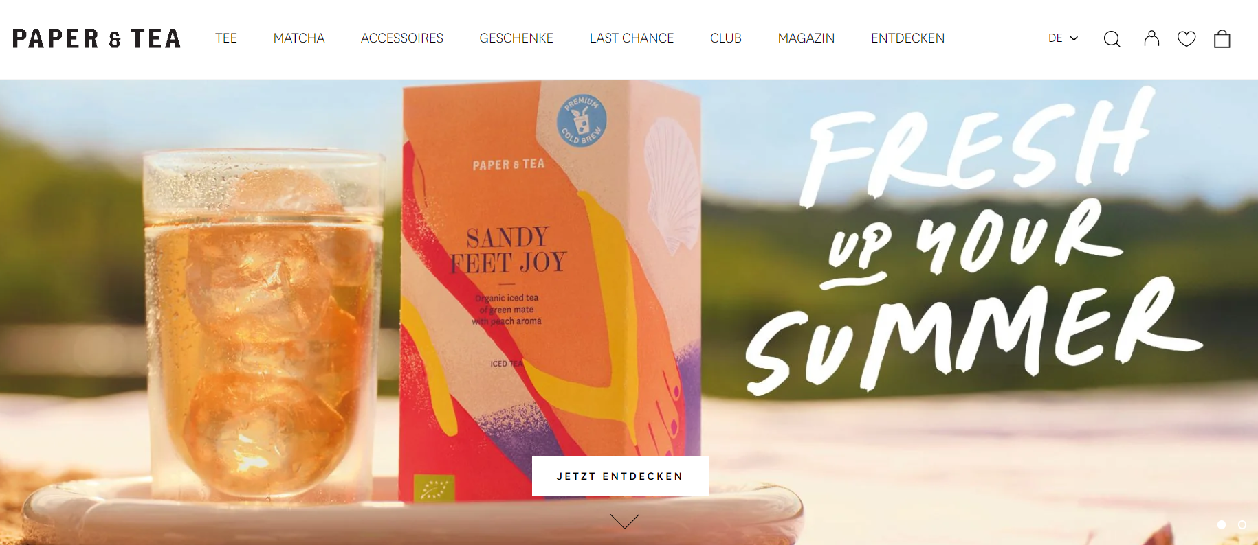 Die Startseite des Shopify-Shops von Paper & Tea.