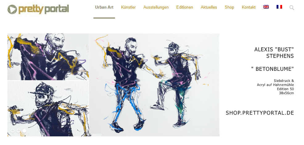Die Startseite des Onlineshops von Pretty Portal, einem Shopify Beispiel für den Verkauf urbaner Kunst