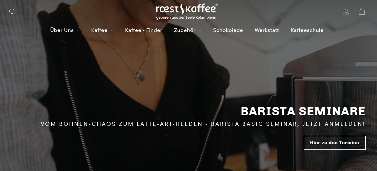 Die Startseite des Onlineshops von Roestkaffee