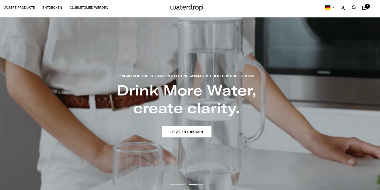 Die Startseite von waterdrop