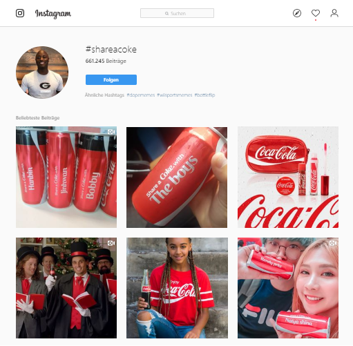 Social Commerce Beispiel Coca Cola. Über Instagram haben tausende Nutzer ihre Cola Dose mit ihrem Namen geteilt.