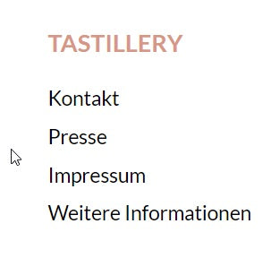 Der Screenshot zeigt den Footer von Tastillery, über den man zu den Presseinformationen gelangt.