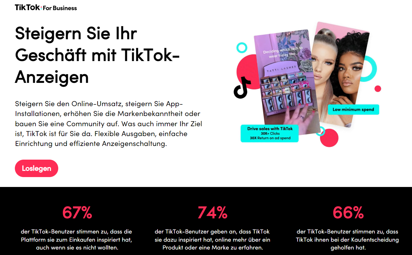 Screenshot der TikTok Website.