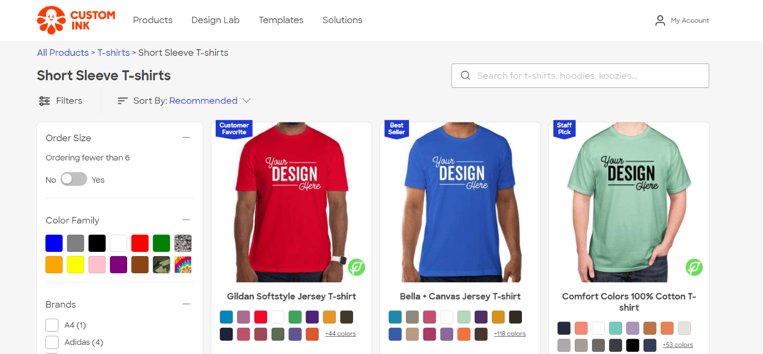 Zu sehen ist der T-Shirt-Generator von Custom Ink.