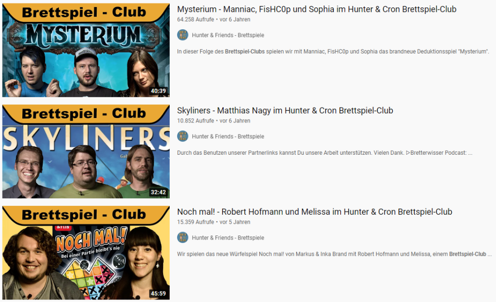 Tipps für mehr YouTube Abonnenten: Hunter & Cron Brettspiel-Club