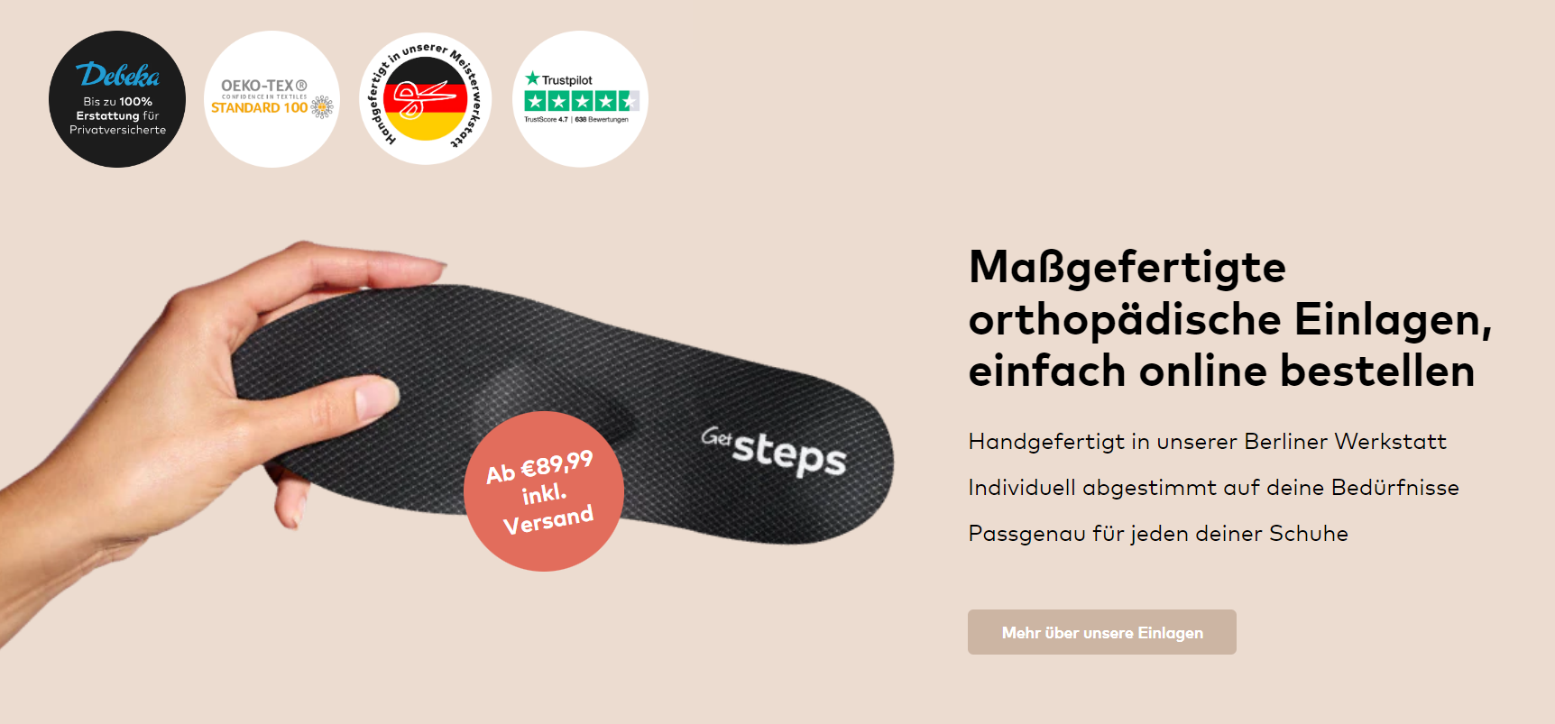 Screenshot der Homepage von GetSteps. Die Zielgruppe ist heute jung, internet-affin und gesundheitsbewusst.