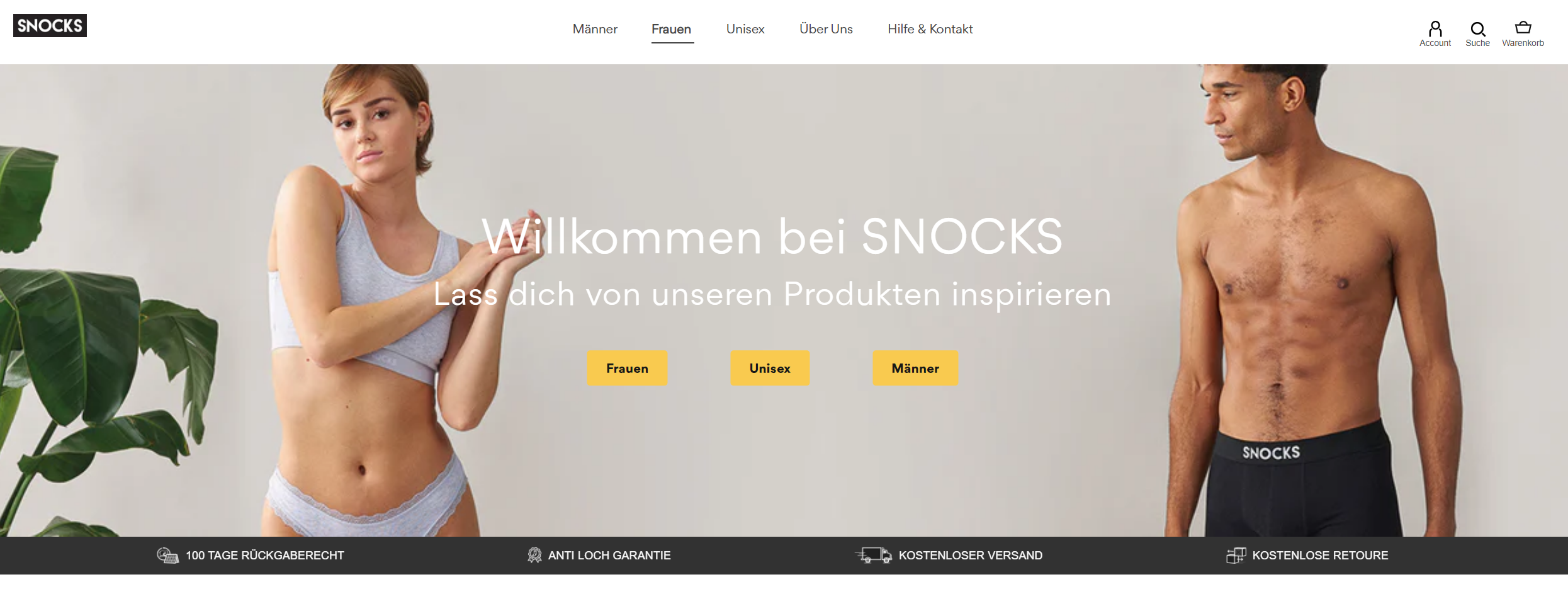 Screenshot der Homepage von Snocks. Das Unternehmen hat die eigene Zielgruppe geschickt erweitert.