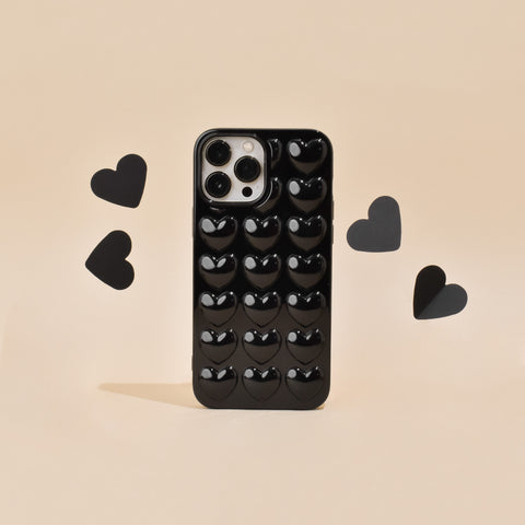 Black 3d hearts phone case