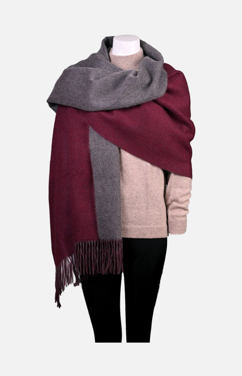 Cashmere Reversible Shawl(Burgundy/Grey)