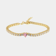 Bracciale in Argento 925 tennis con cuori in zirconi bianchi e rosa