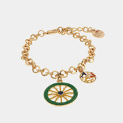 Bracciale in Metallo maglia a rolò con charm ruota carretto e trinacria con smalti colorati