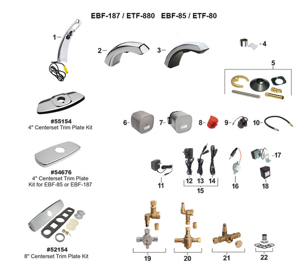 Sloan EBF-187, ETF-80, EBF-85 and ETF-80 Bluetooth Faucet Parts Breakdown