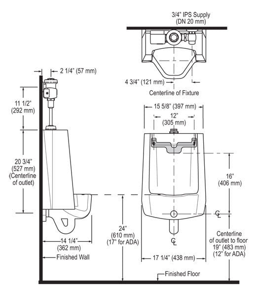 Urinal w/ Royal Side Mount Operator - 0.25 GPF – store ... urinal piping diagram 