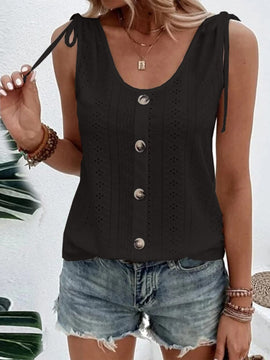 Eyelet Tie Shoulder Tank [9 Colors]