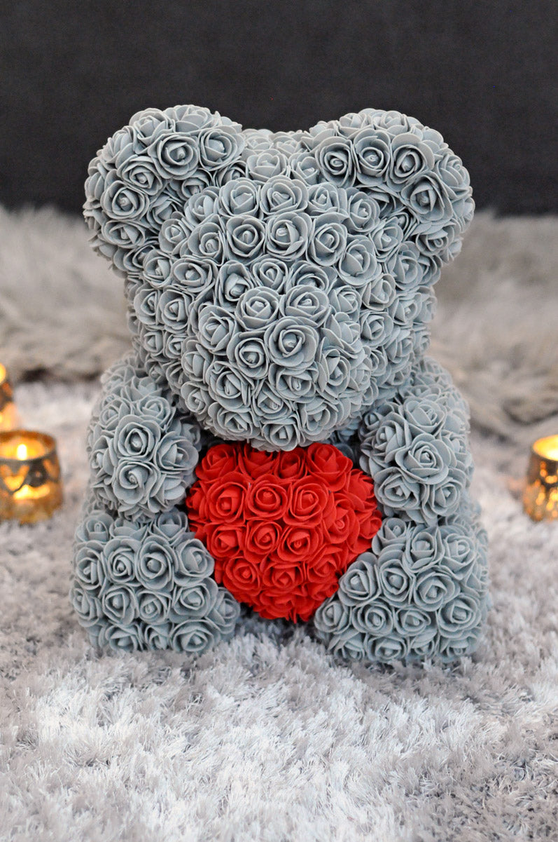 rose teddy bear grey