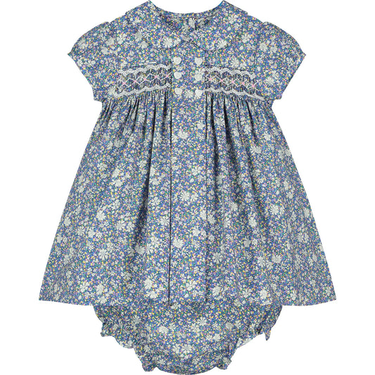 Pastels Liberty Print Smocked Dress w/ Mini Flowers