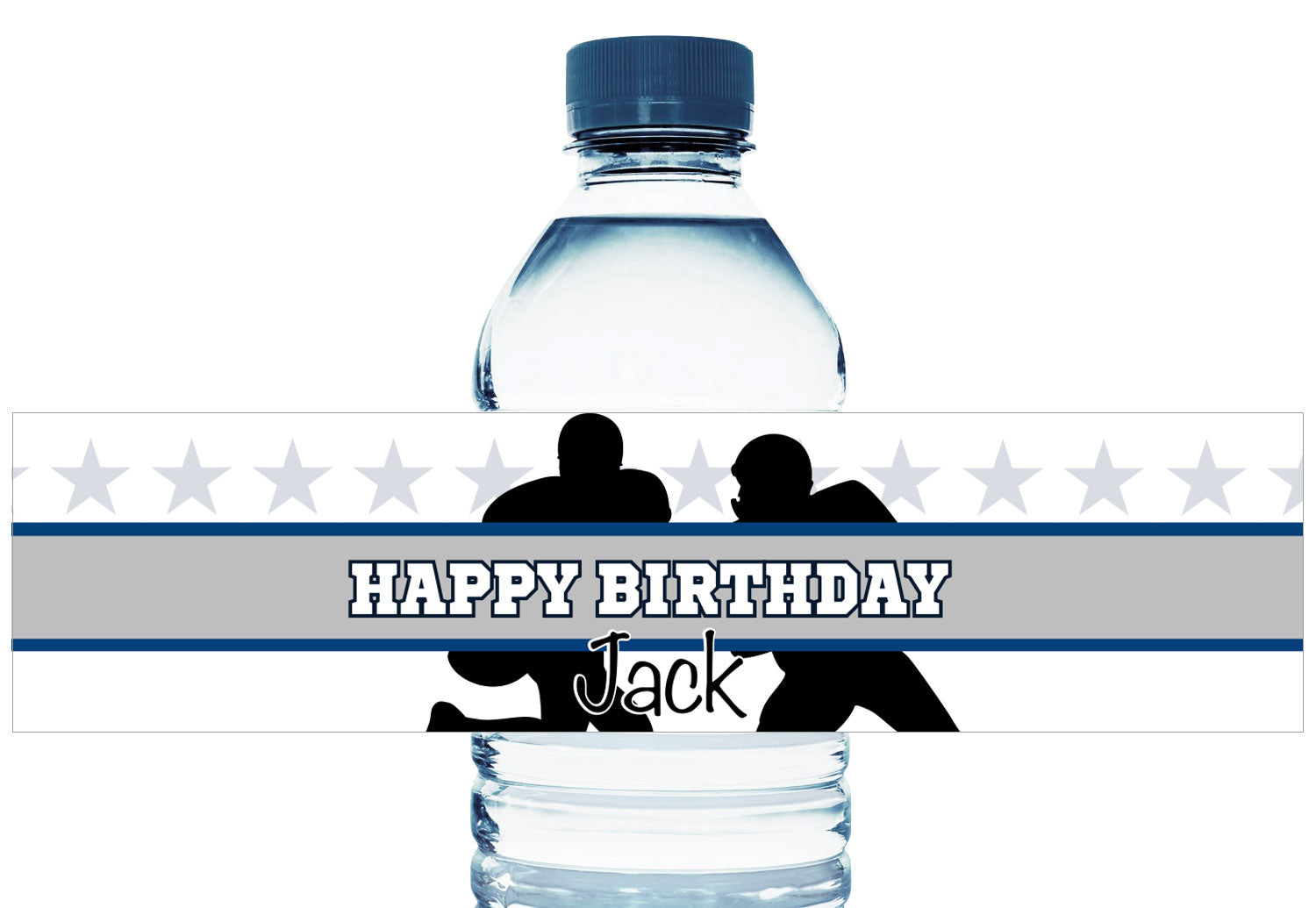 Blue And Silver Football Personalized Boy Birthday Water Bottle Labels Candybarwrappers Com