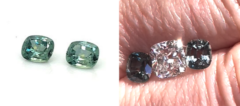 Montana sapphires flanking diamond center stone