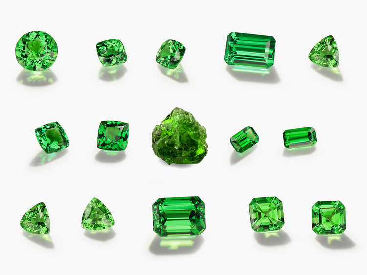 Group of loose tsavorite gemstones