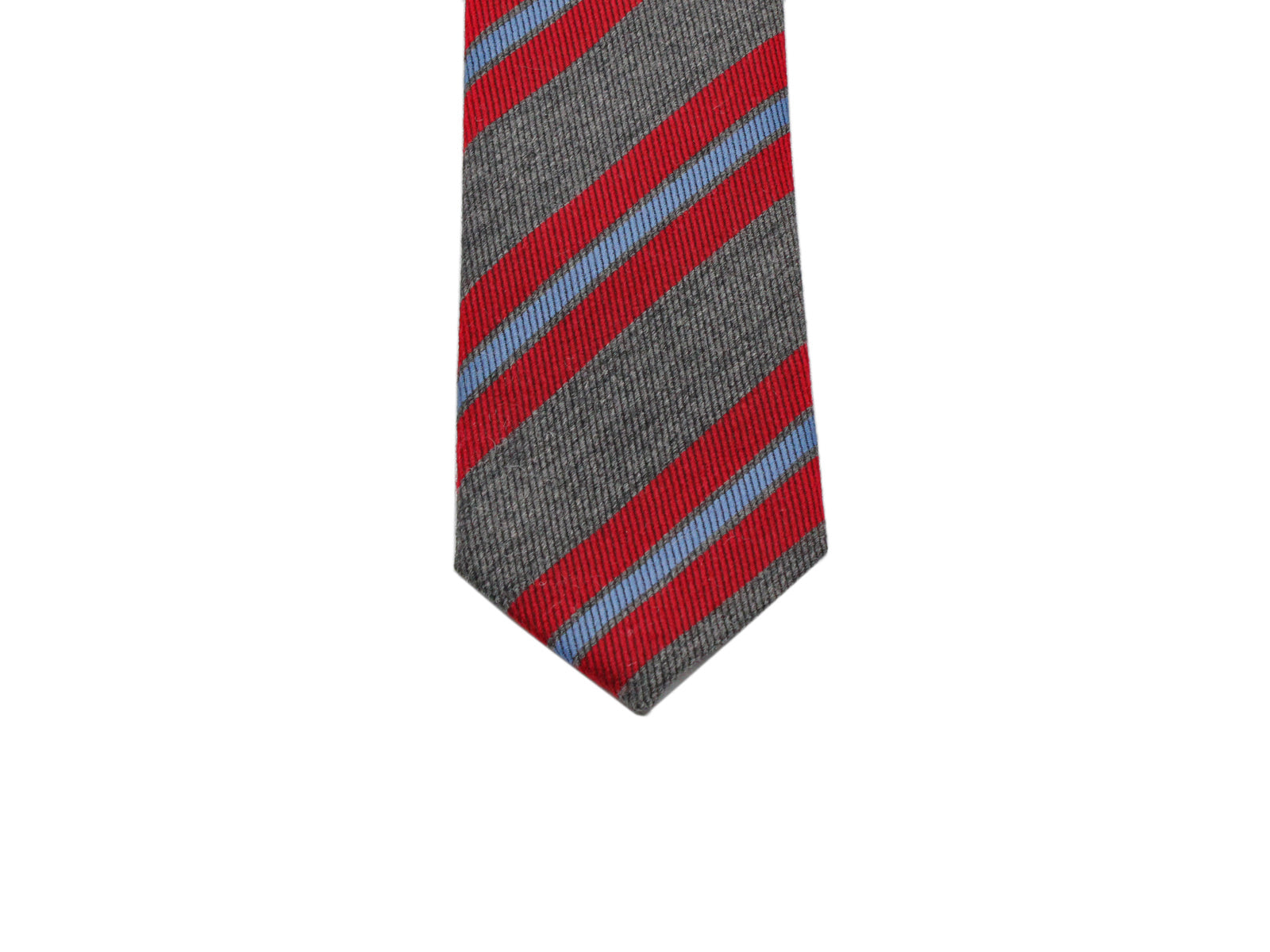 Grey & Red Striped Wool Blend Tie