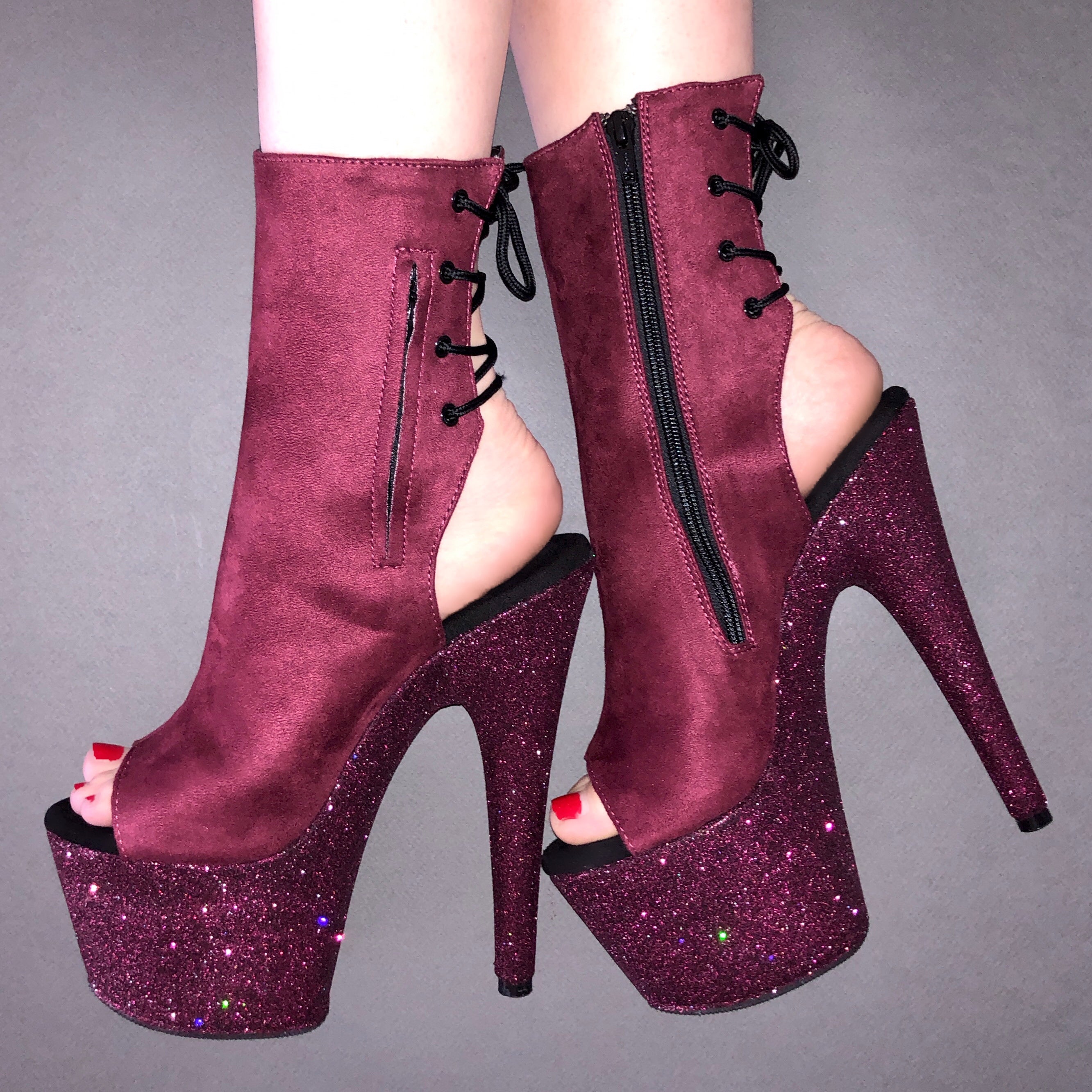 burgundy pleaser boots