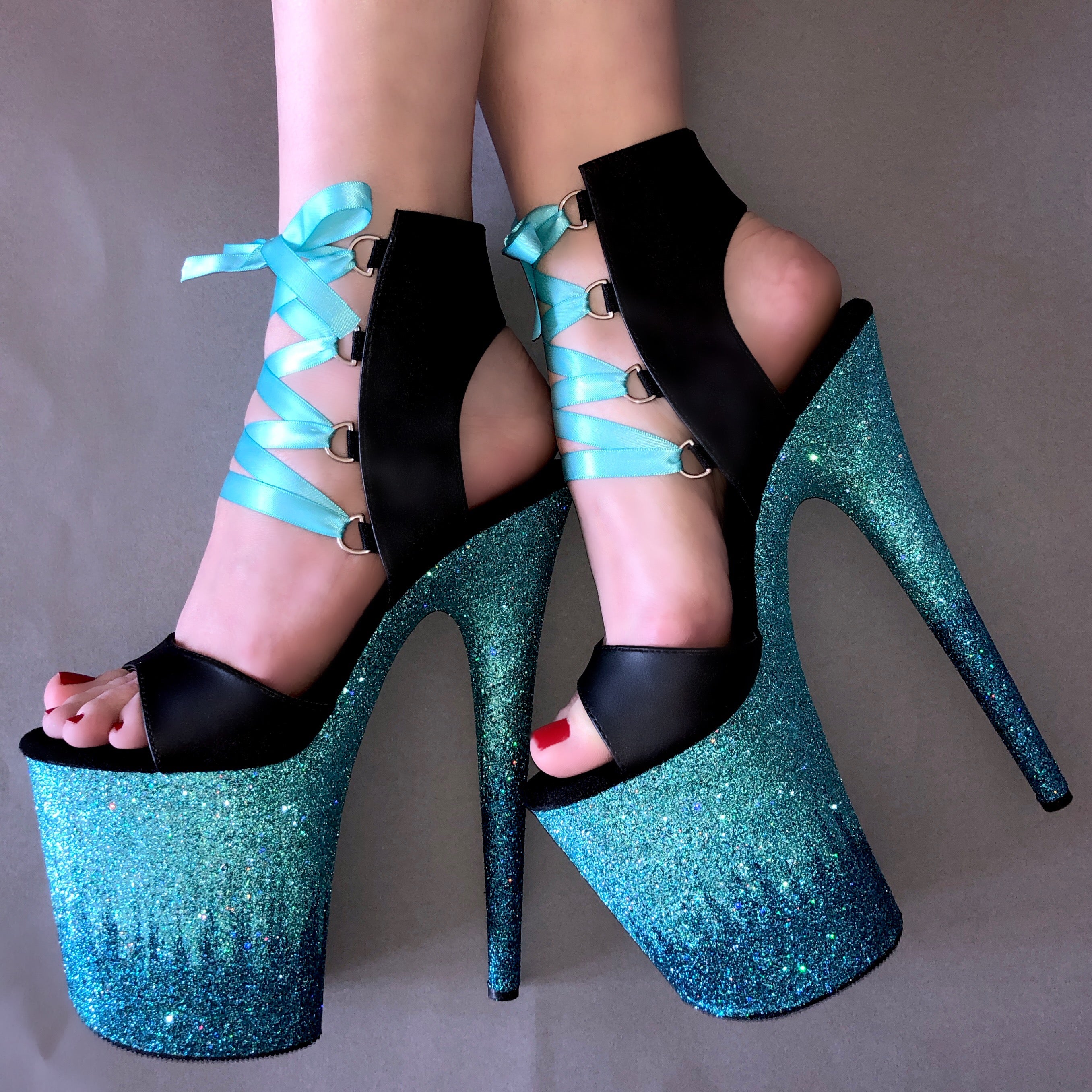 teal lace up heels