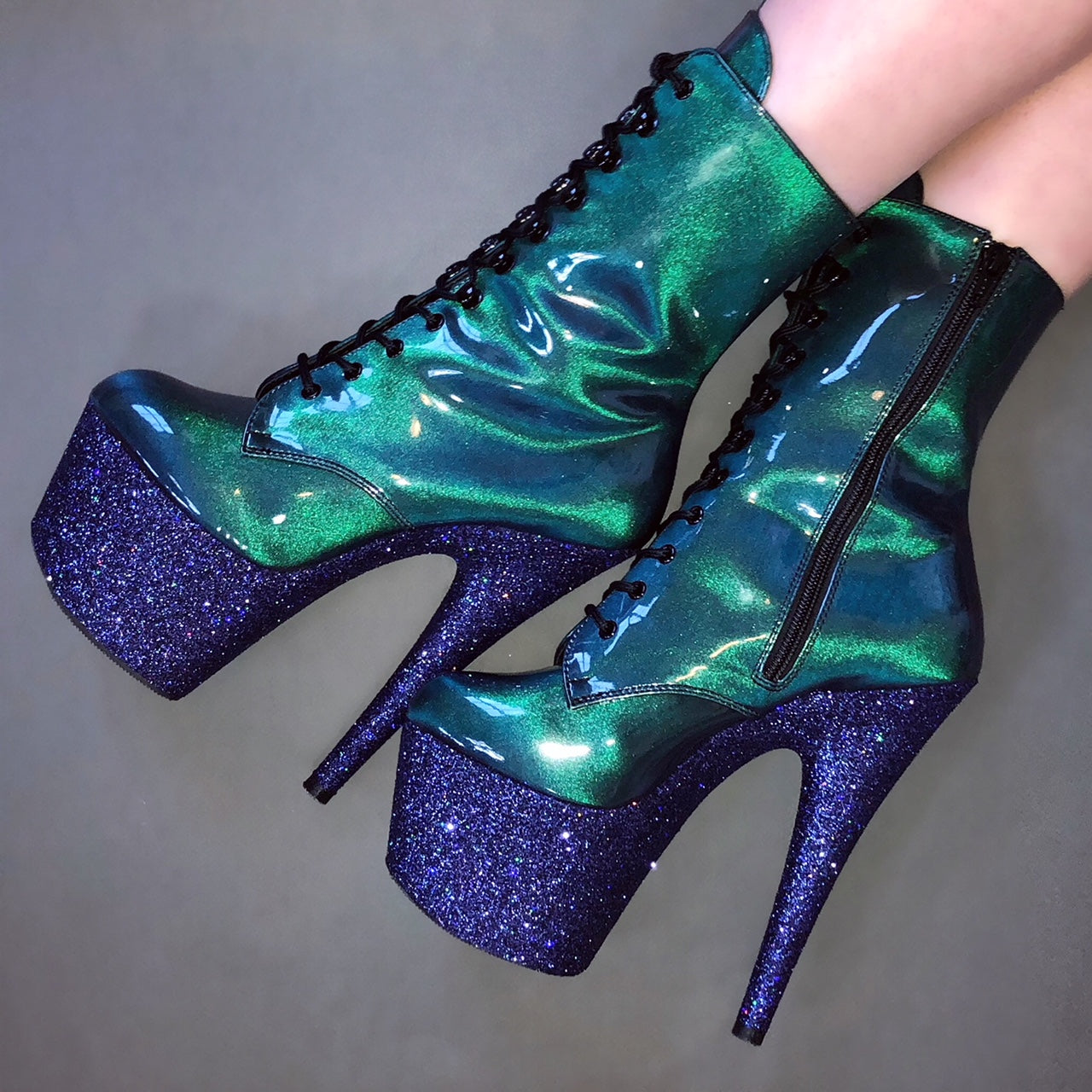 green glitter high heels