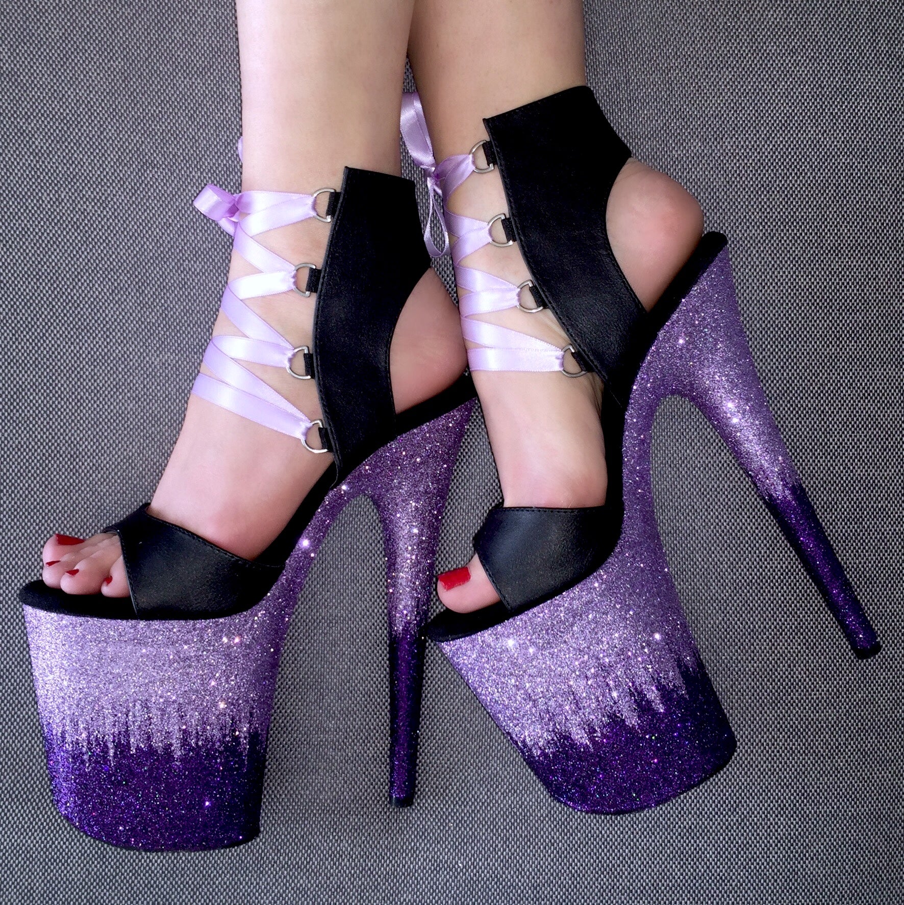 lilac glitter heels