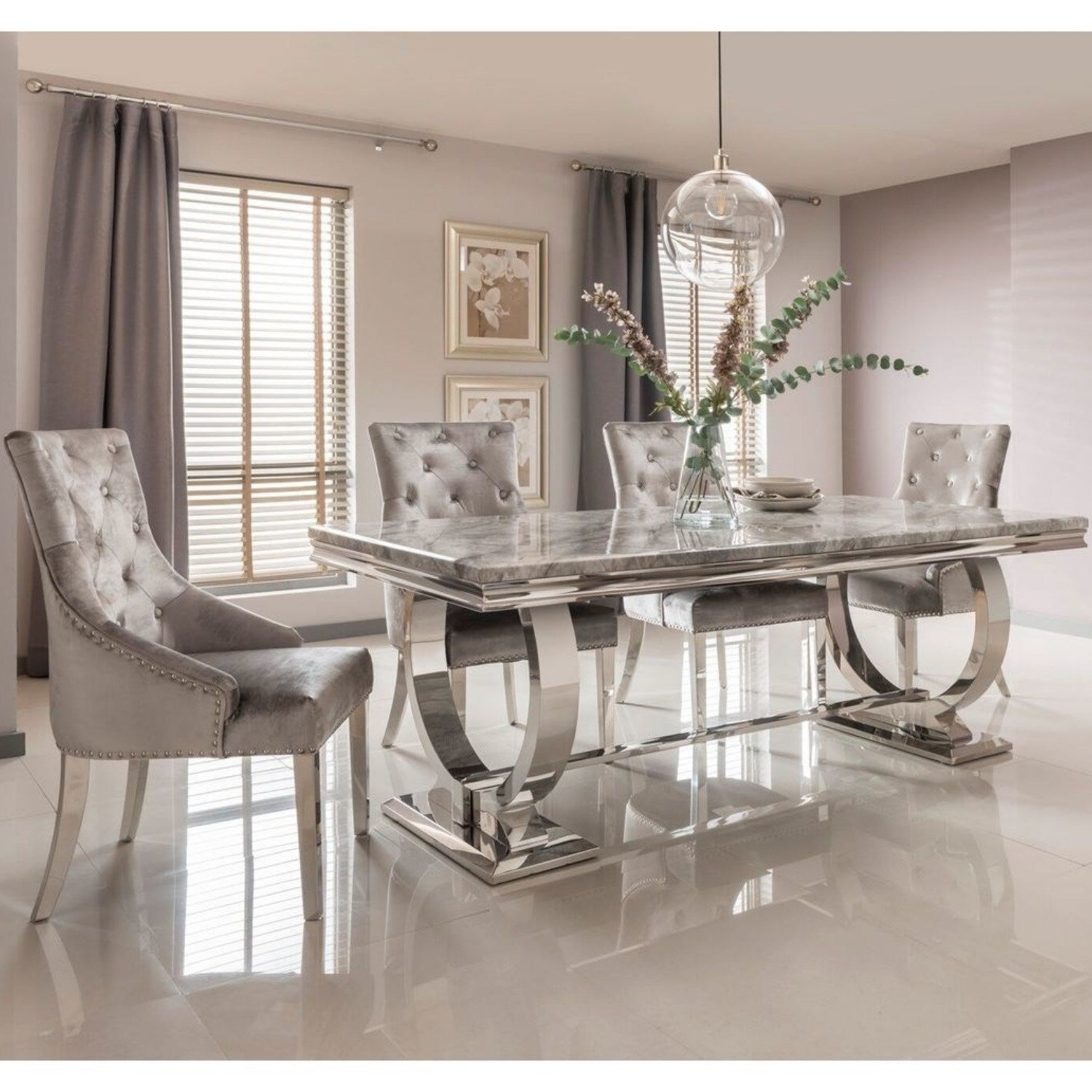 details about the arianna grey marble dining set with 46 knocker back  dining chairs 180 cm