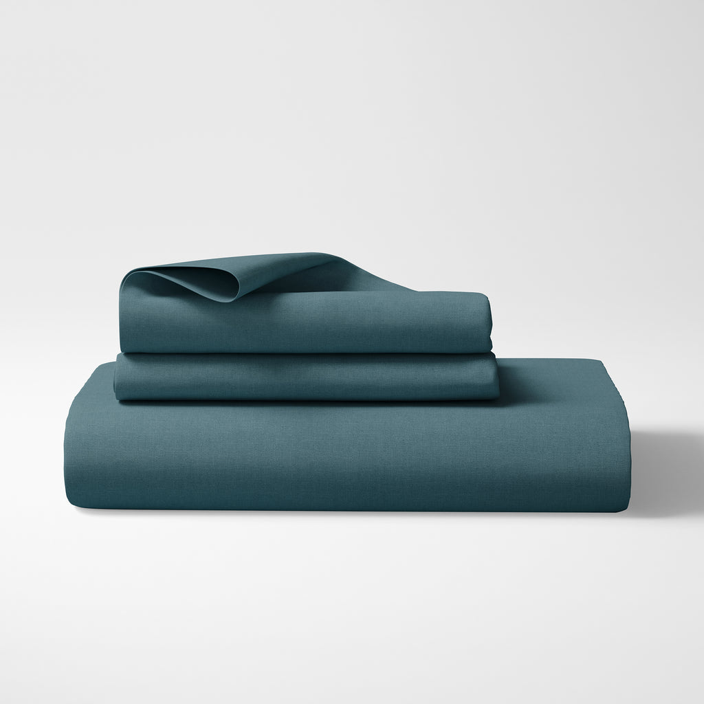 The Company Store Company Cotton 4-Piece Turquoise Solid Cotton Jersey Knit Queen Sheet Set