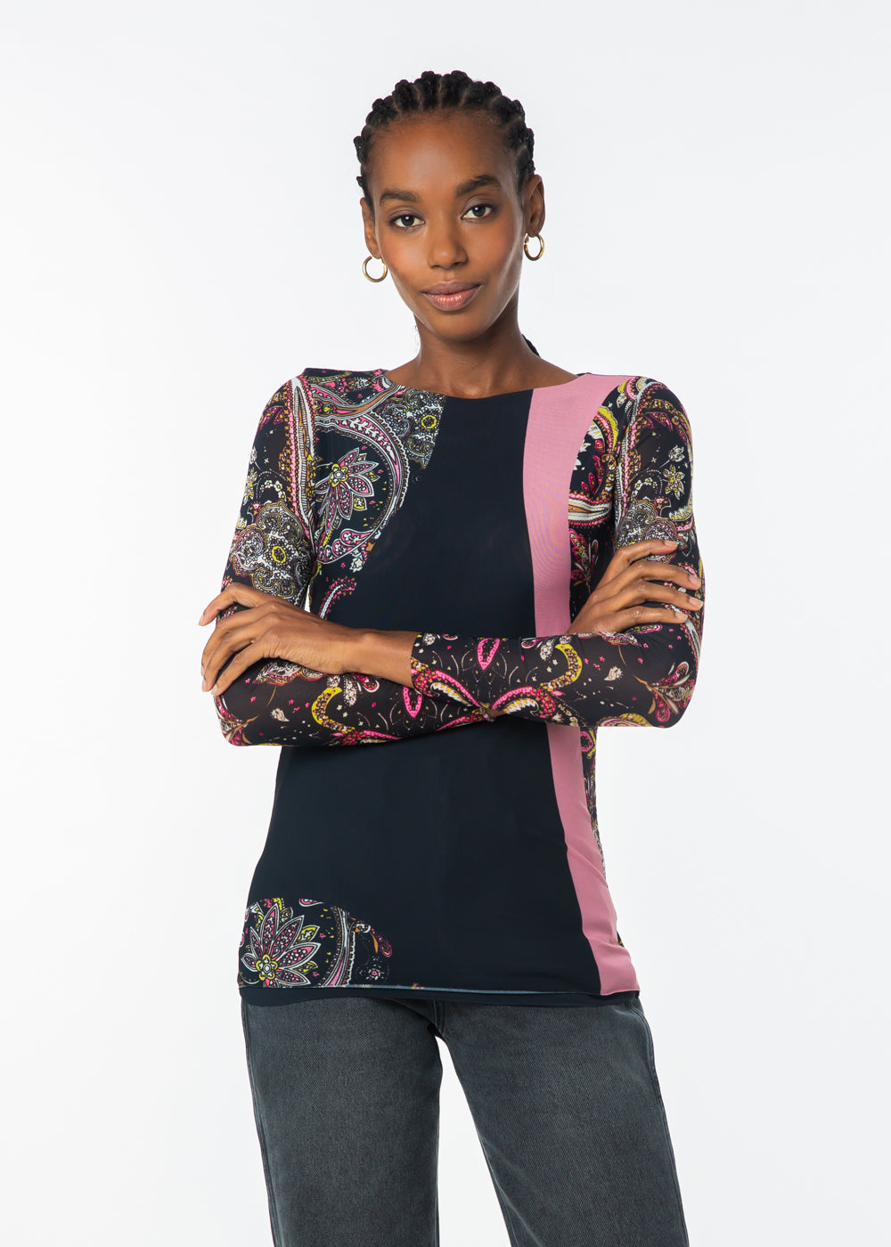 Retro Paisley Pink/Black - Florence Double Sheer Top