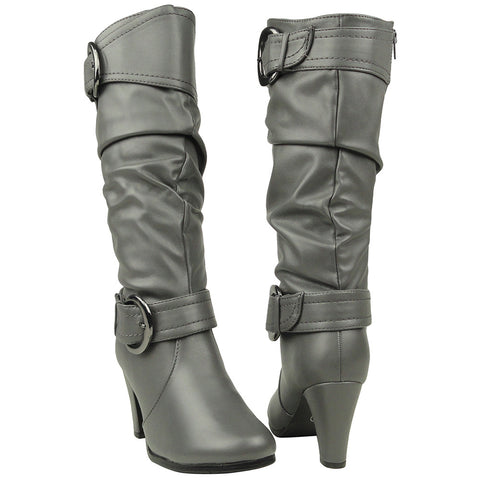 womens grey knee length boots