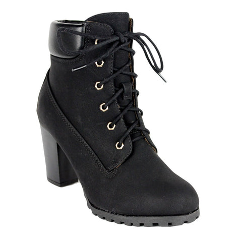 black high heel ankle boots with laces