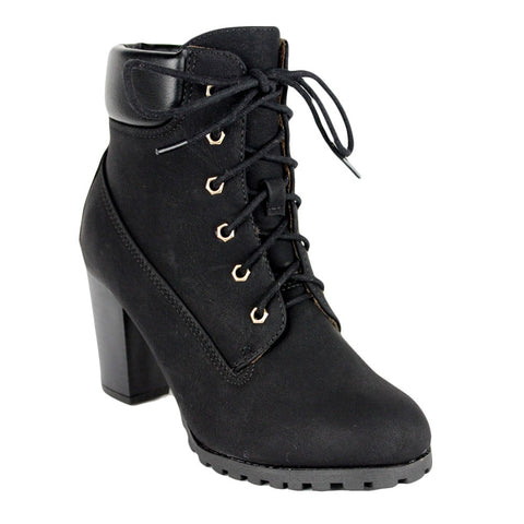 black high heel boots with laces