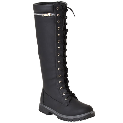 knee high leather combat boots