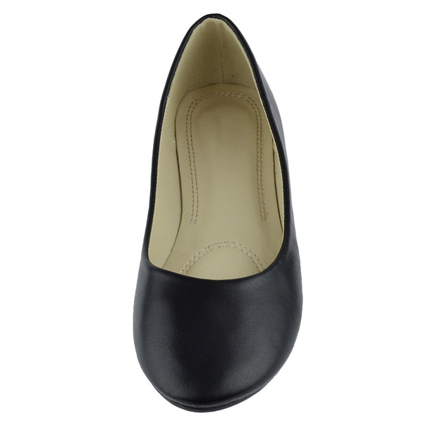 Womens Ballet Flats Pu Leather Basic Slip On Comfort Shoes Black