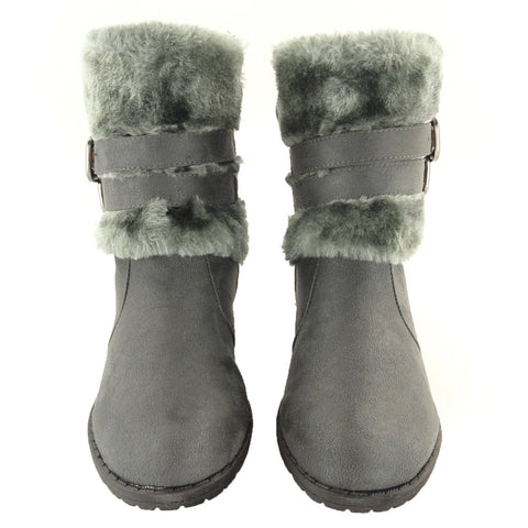 Womens Ankle Boots Faux Fur Cuff Ankle 