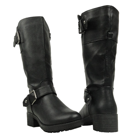 womens black leather boots low heel