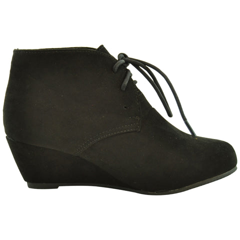 low wedge black boots