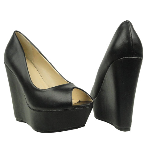 womens black peep toe wedges