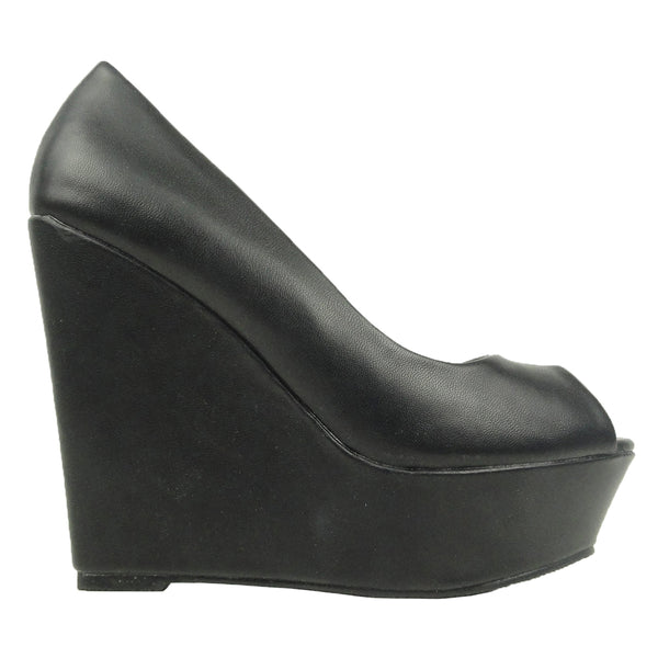 peep toe wedges black